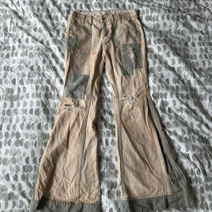 Free People Cream and Gold Stitch Pants